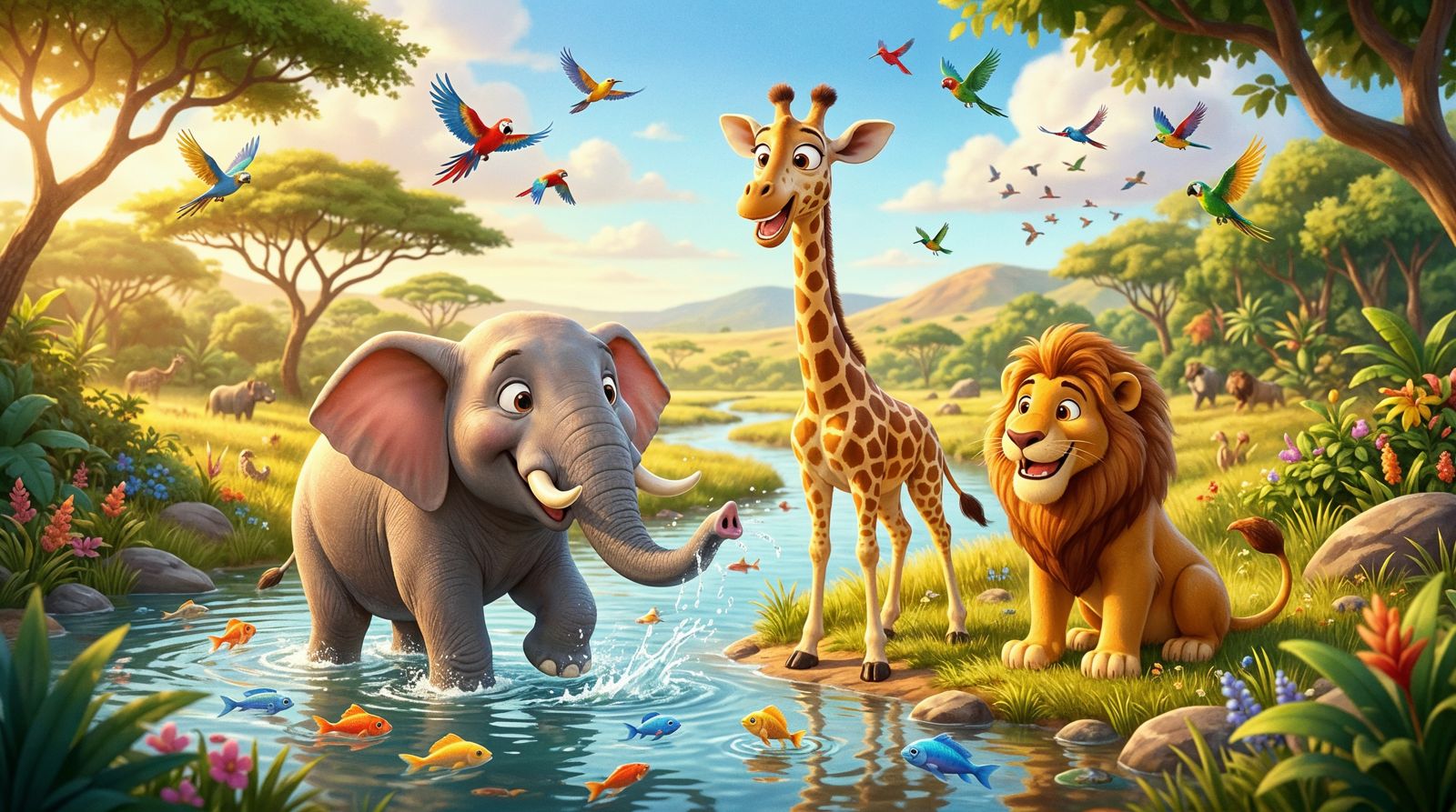 Fish, birds and animals